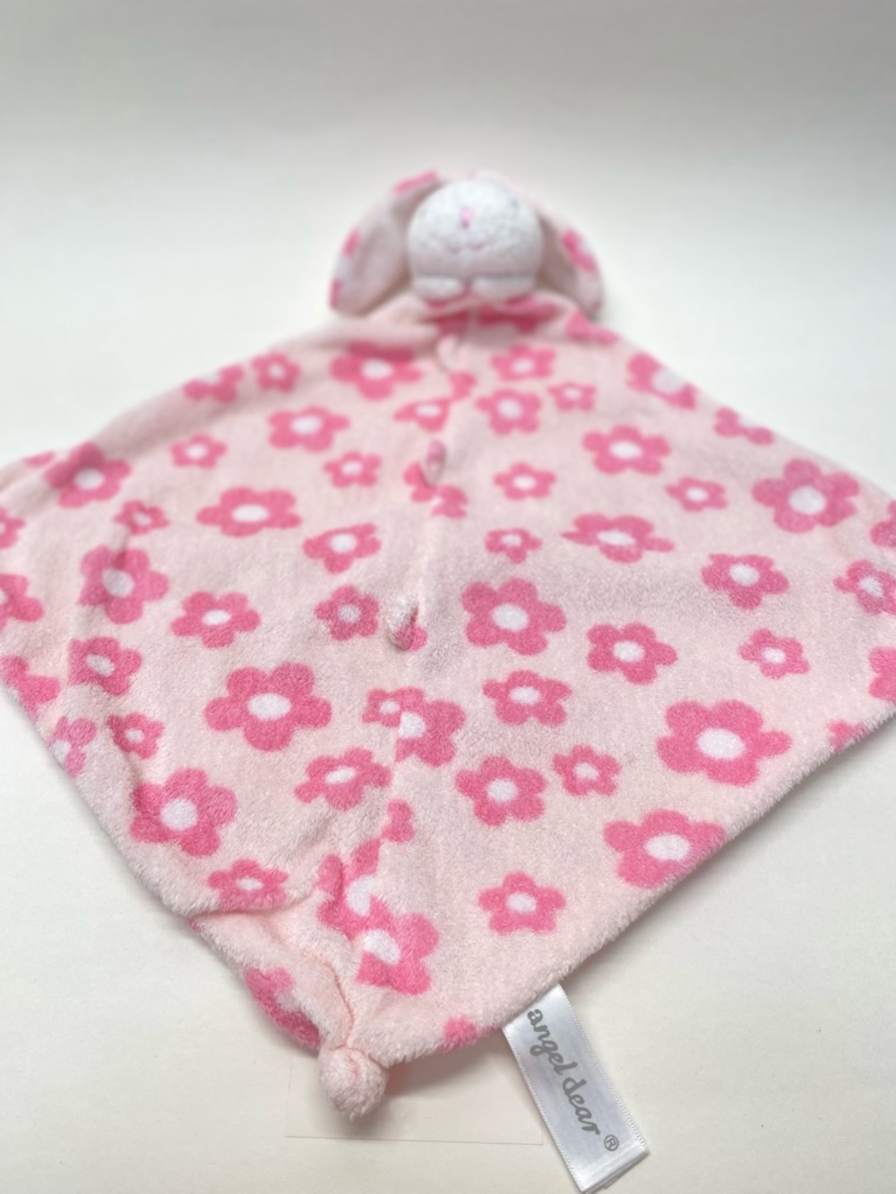Angel Dear Bunny Rabbit Lovey Pink White Flowers Security Blanket Baby Cuddle - Picture 3 of 10